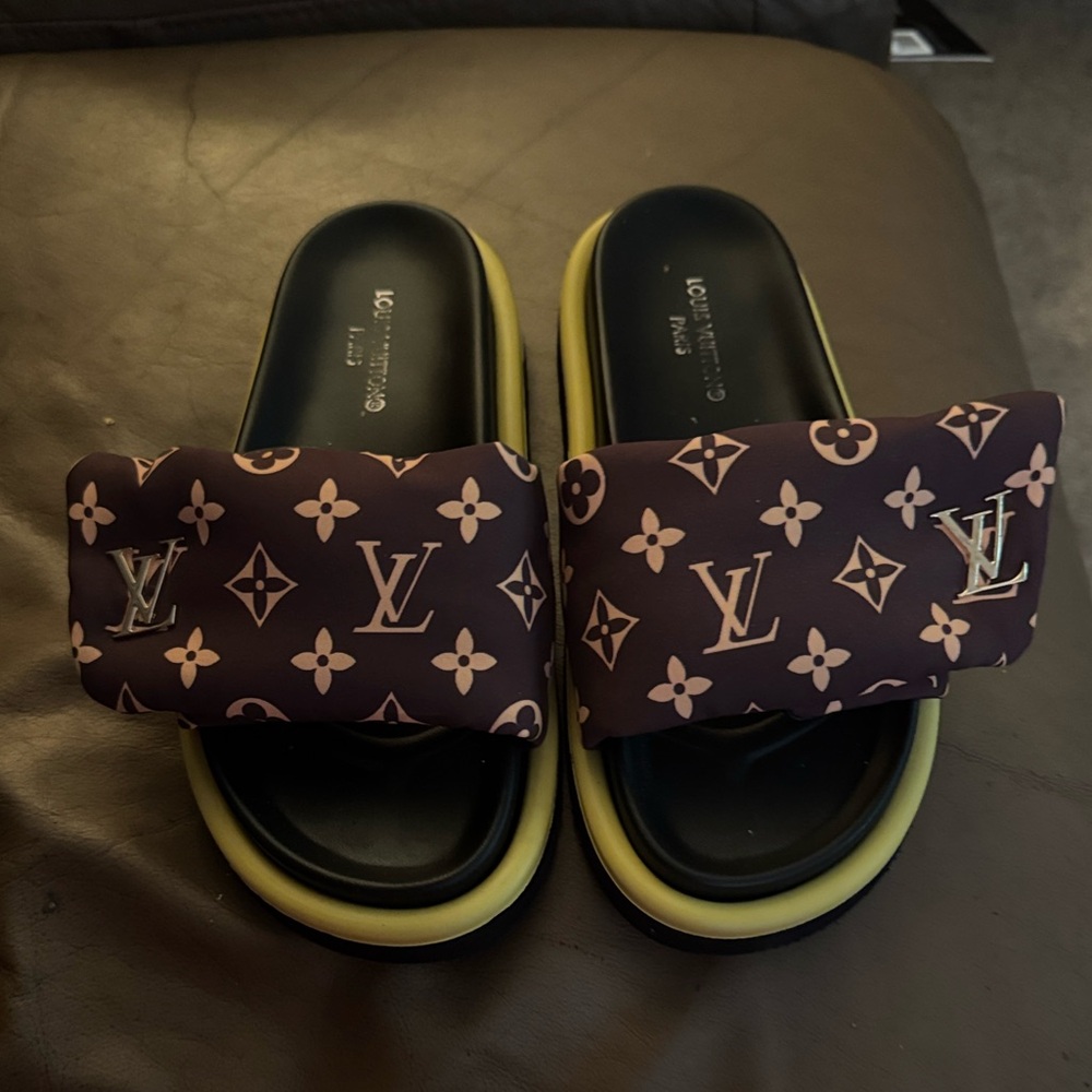 LV Monogram Brown and Yellow Slides